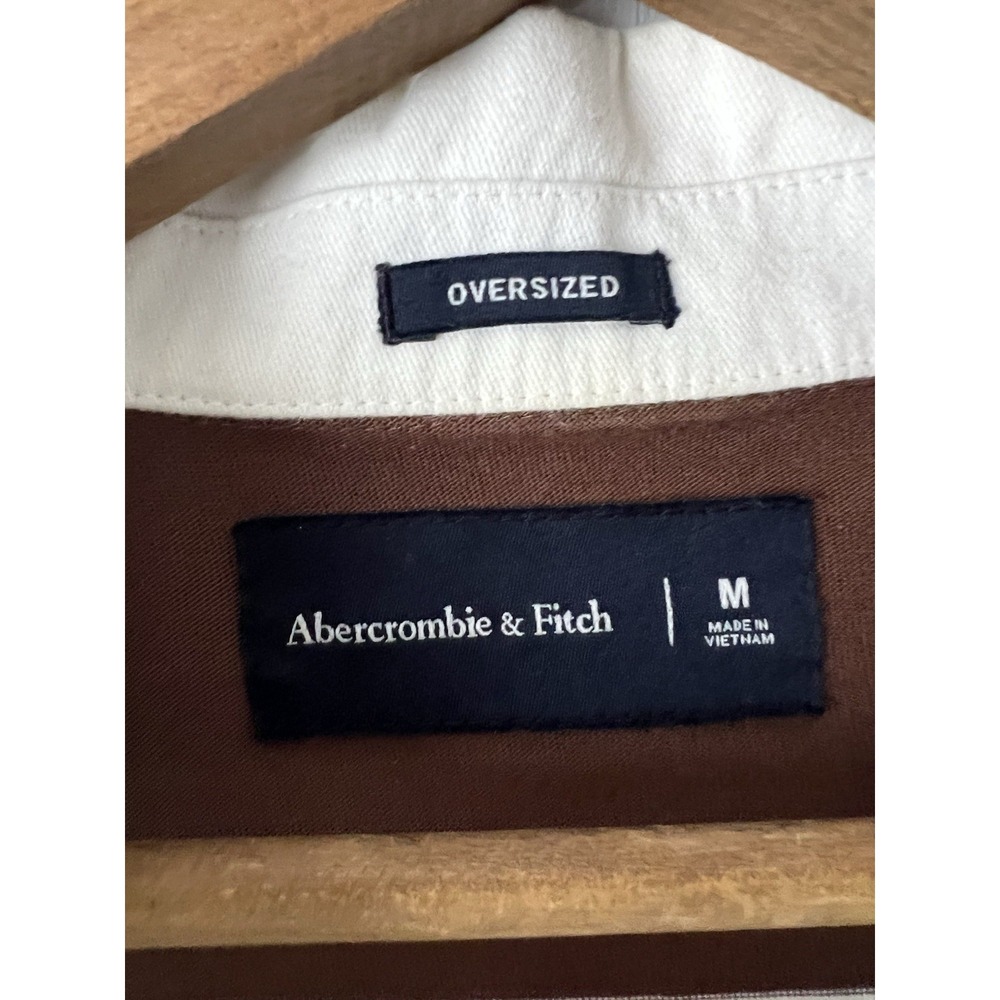 Abercrombie & Fitch Rugby Oversized Polo Shirt Men's Medium Stripe Preppy Brown - Picture 7 of 14